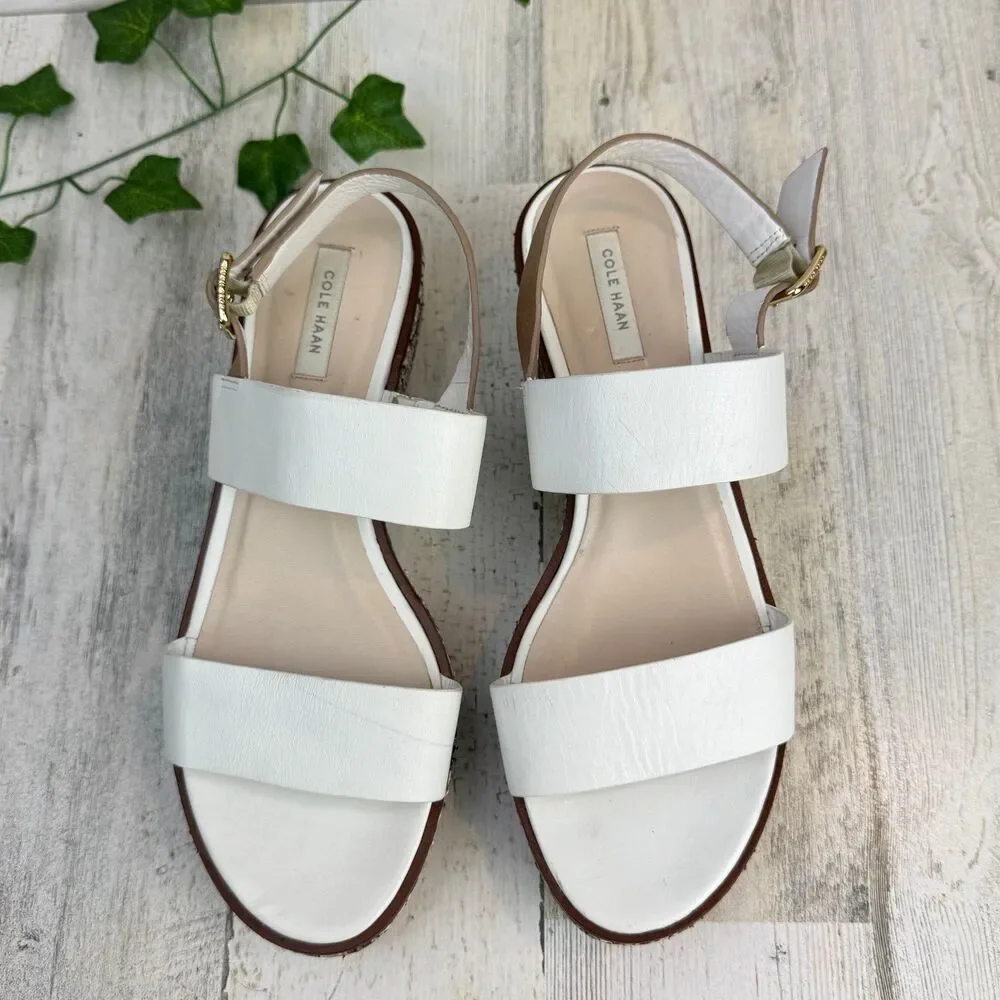 Cole Haan Cambon Leather Brown White Snake Print Platform Sandal Sz 7.5B